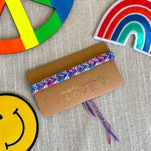 New Super Cute Boho Tie Dye Blue Lilac Multi Color Heart Friendship Bracelet
